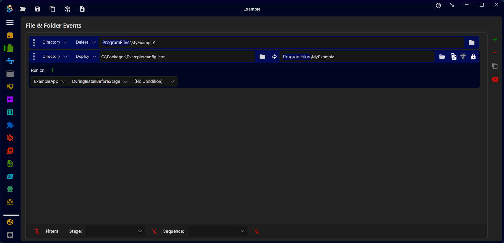 Files and Folders configuration screen in Suite Creator