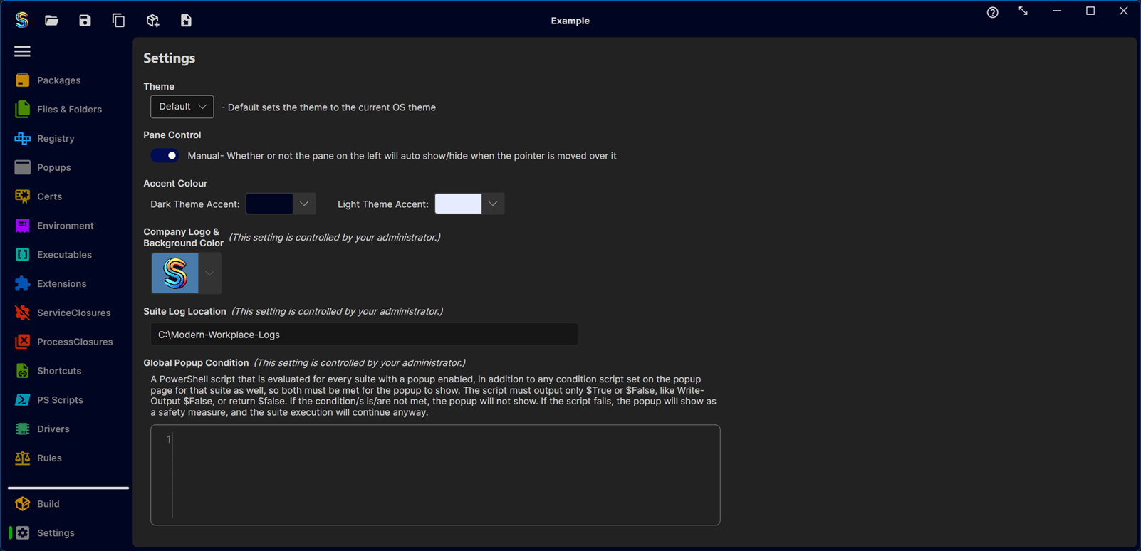 Settings page with admin values applied